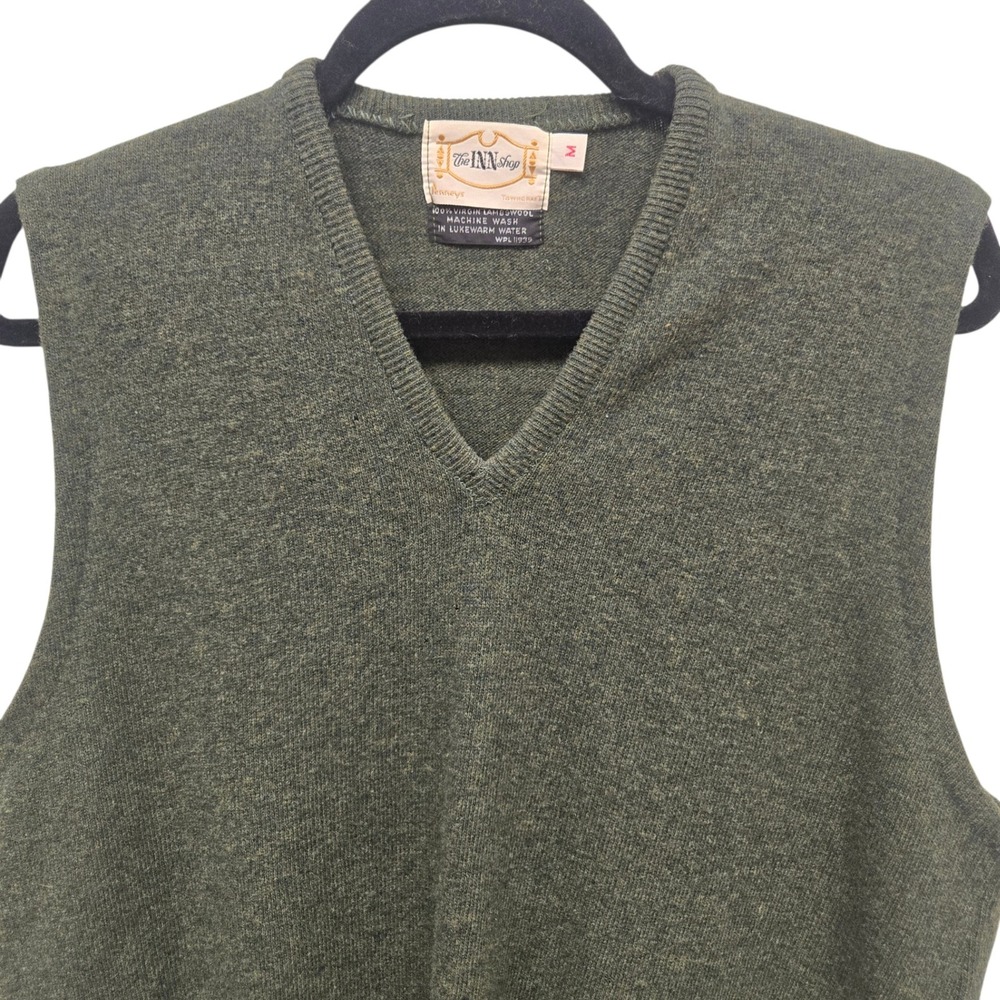 Vintage Penneys Towncraft Olive Green Lambswool V-Neck Sweater Vest Mens Medium